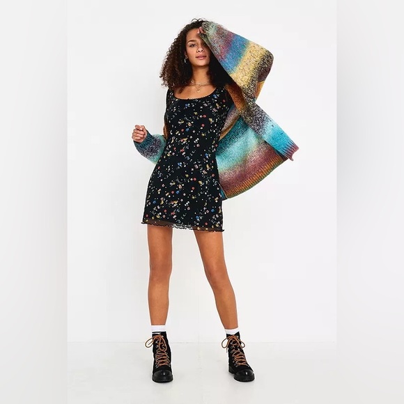 Urban Outfitters Floral Print Mesh Short Sleeve Mini Dress - Picture 3 of 4